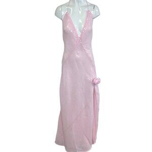Bardot Aradia Sequin Halter Slip Dress, Pink, V-Neck, Event, Side Slit,  Size 4